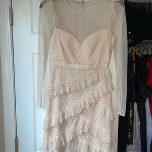BCBGMaxazaria long sleeve chiffon dress with ruffle lace